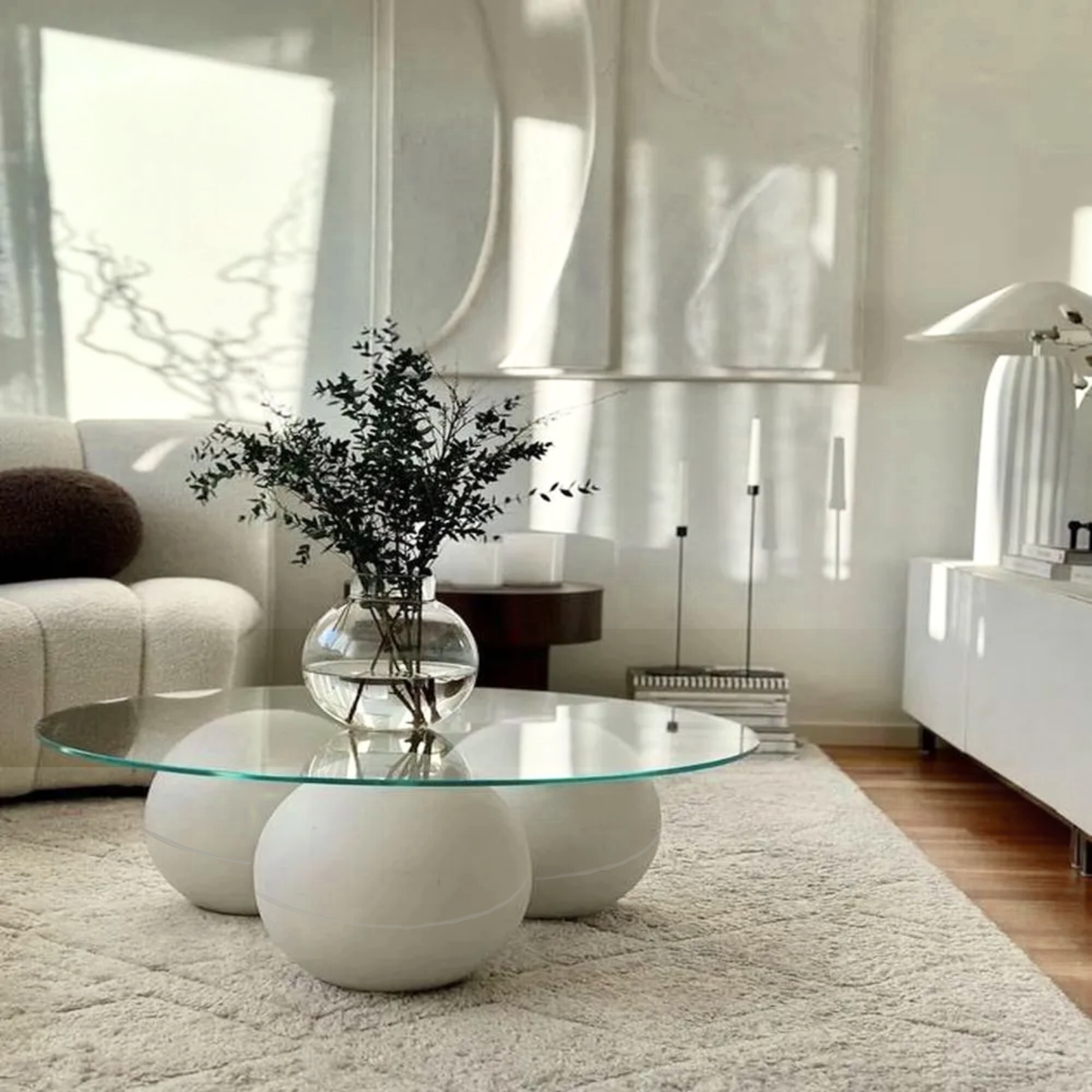 PREVENTA - Mesa de Centro Redonda Trio Esferas Vidrio y Metal