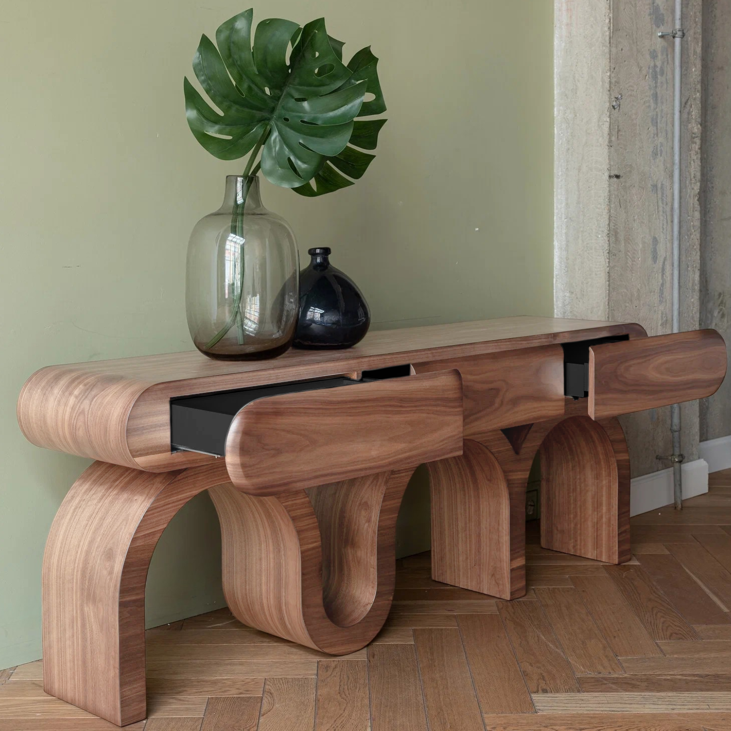 Mesa de Arrimo Triple Curve de Madera