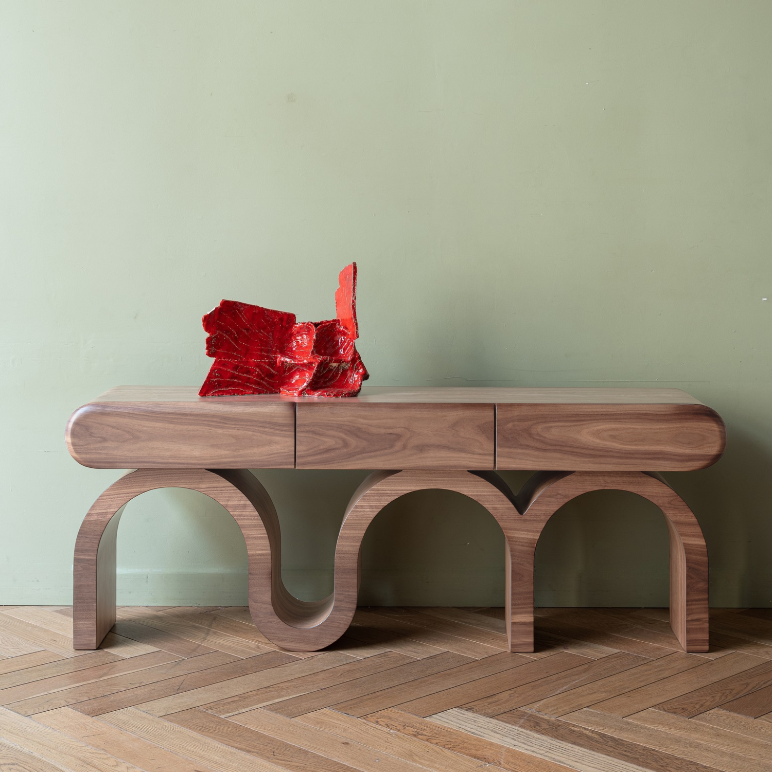 Mesa de Arrimo Triple Curve de Madera