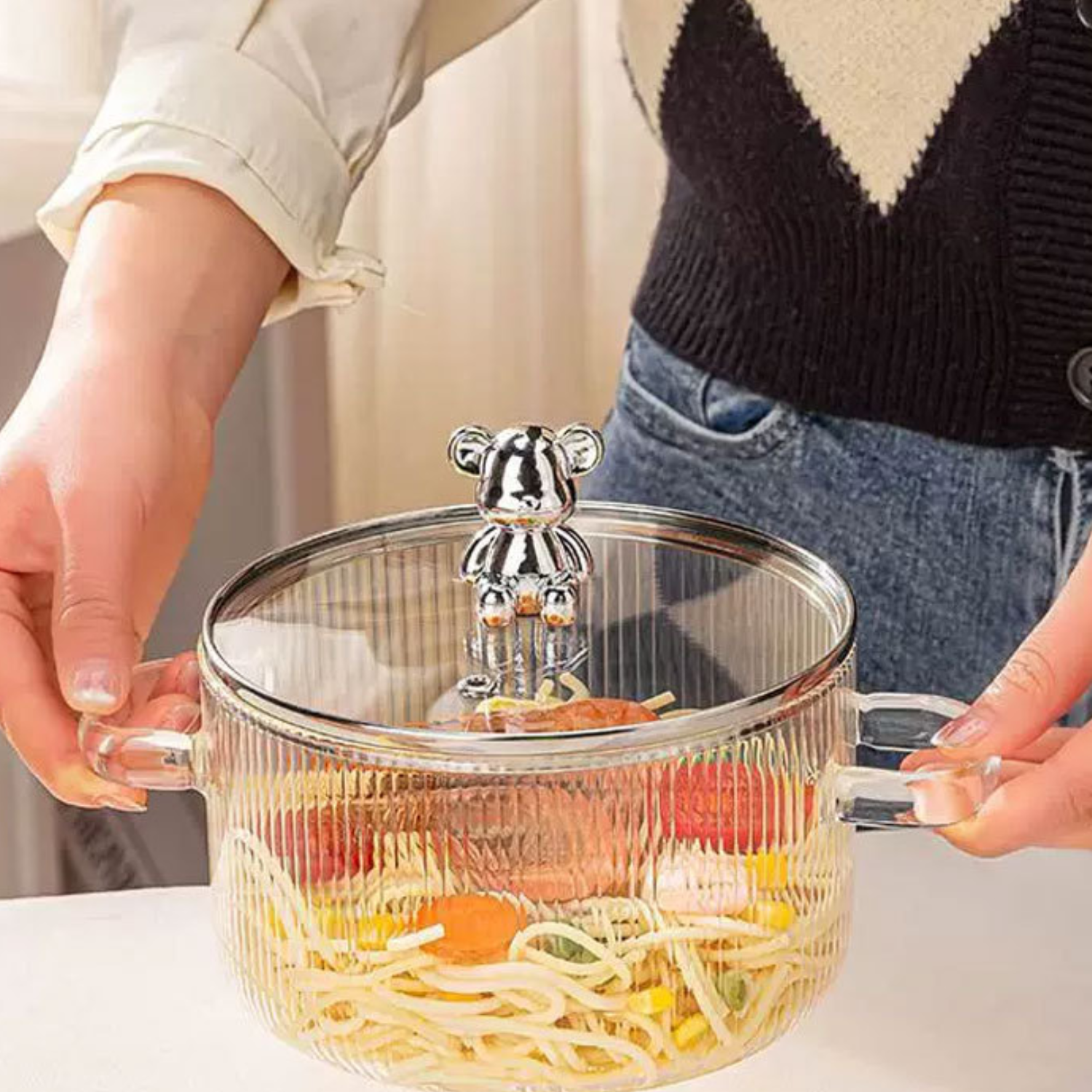 PREVENTA - Olla de Vidrio Oso Plateado Minimalista