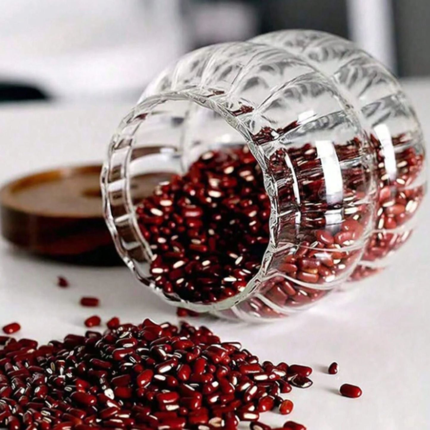 Frascos de Vidrio Tapa Madera y Ondas Set 3un