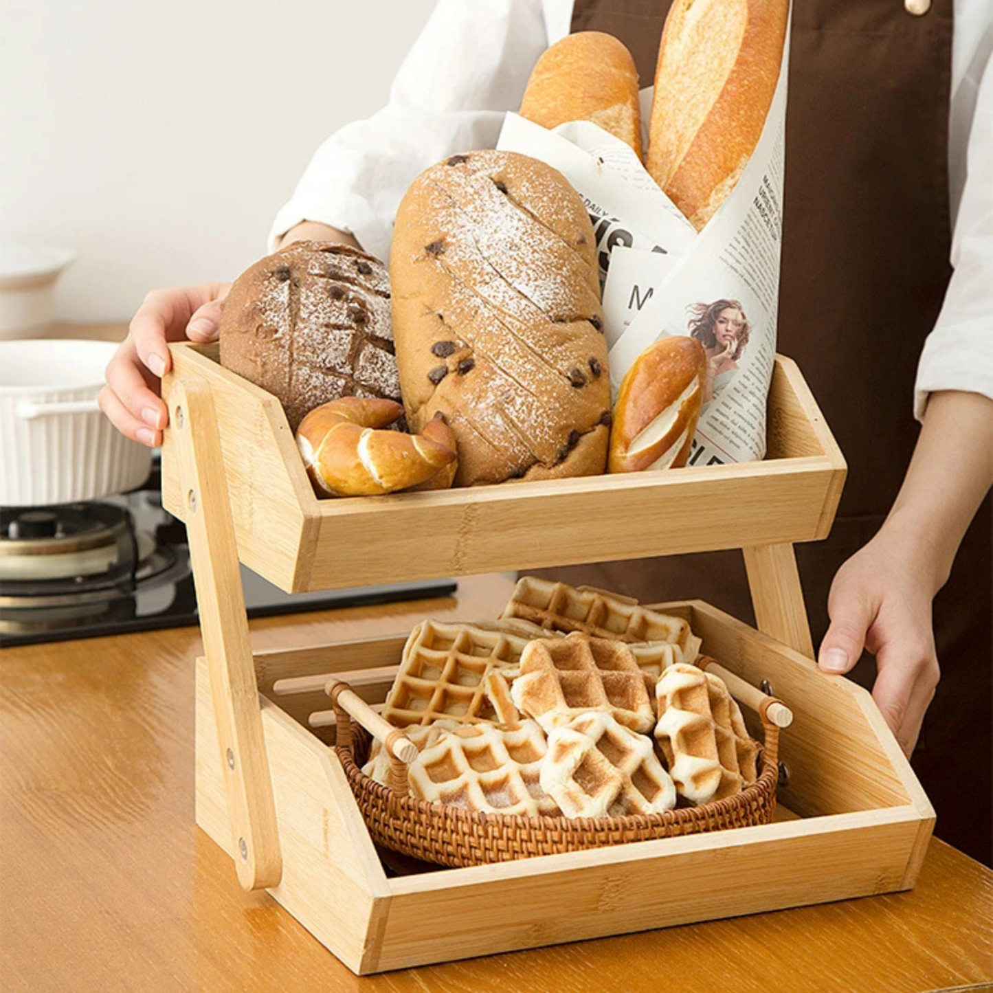 Estante de Madera de 2 Niveles Para Cocina