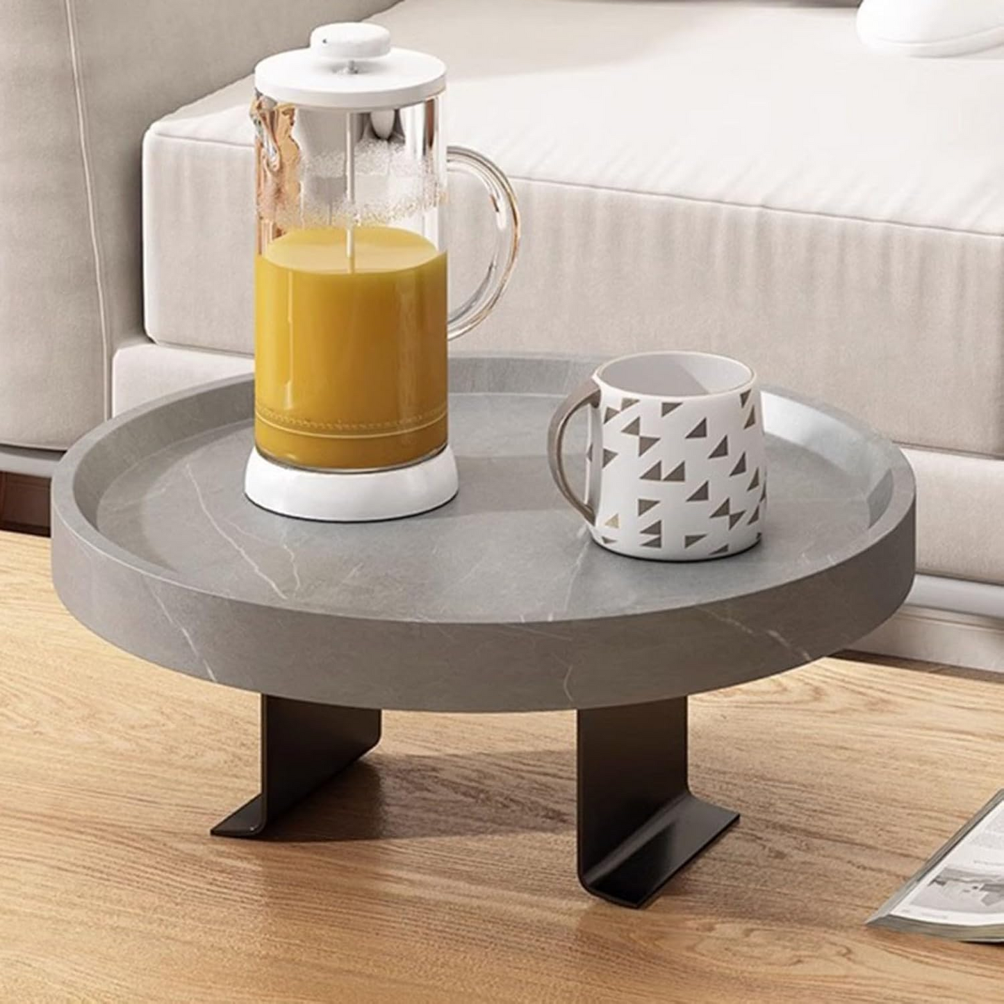 Mesa Para Sofá Gris Redonda