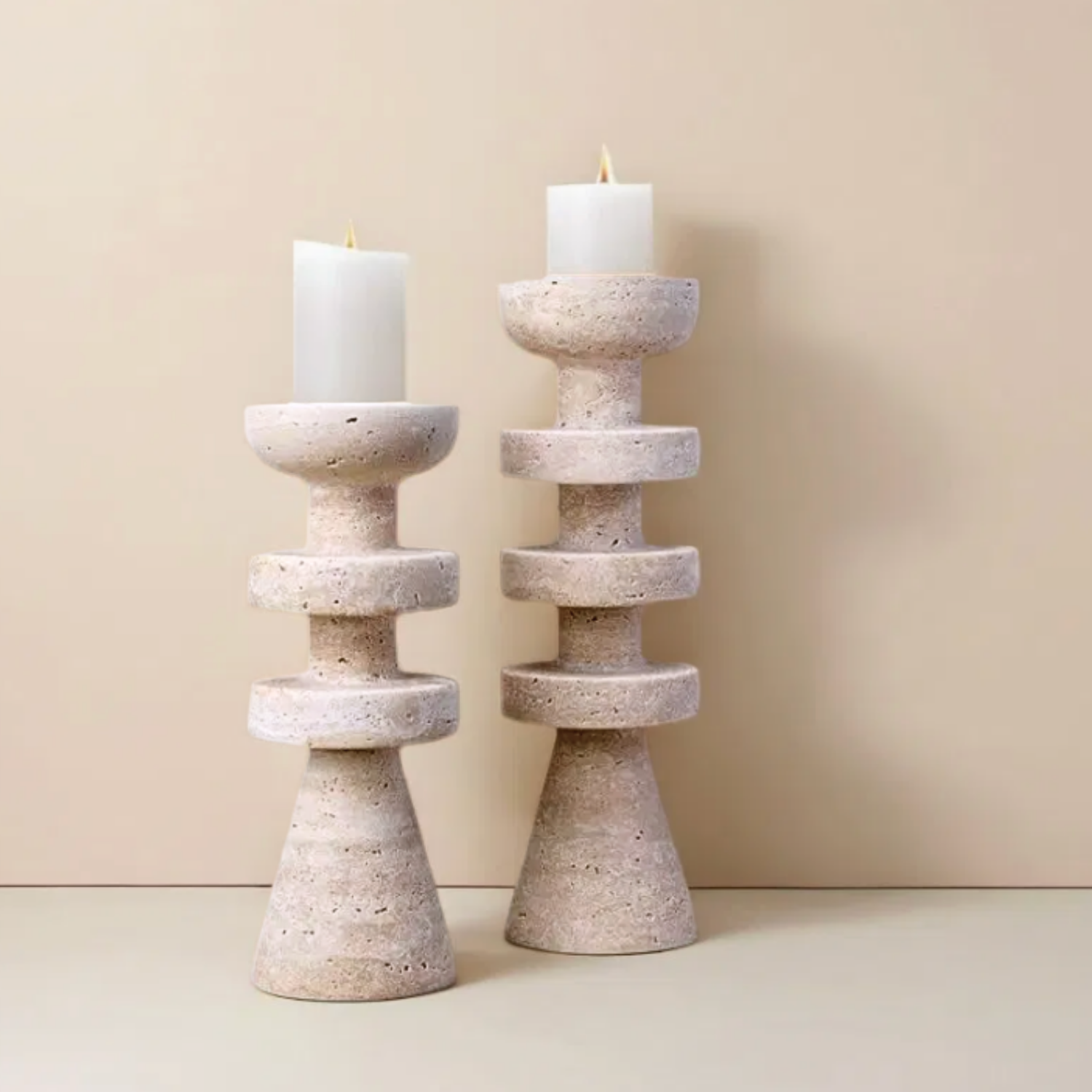 Candelabro Torre Alfil Figura Decorativa Travertino Grande