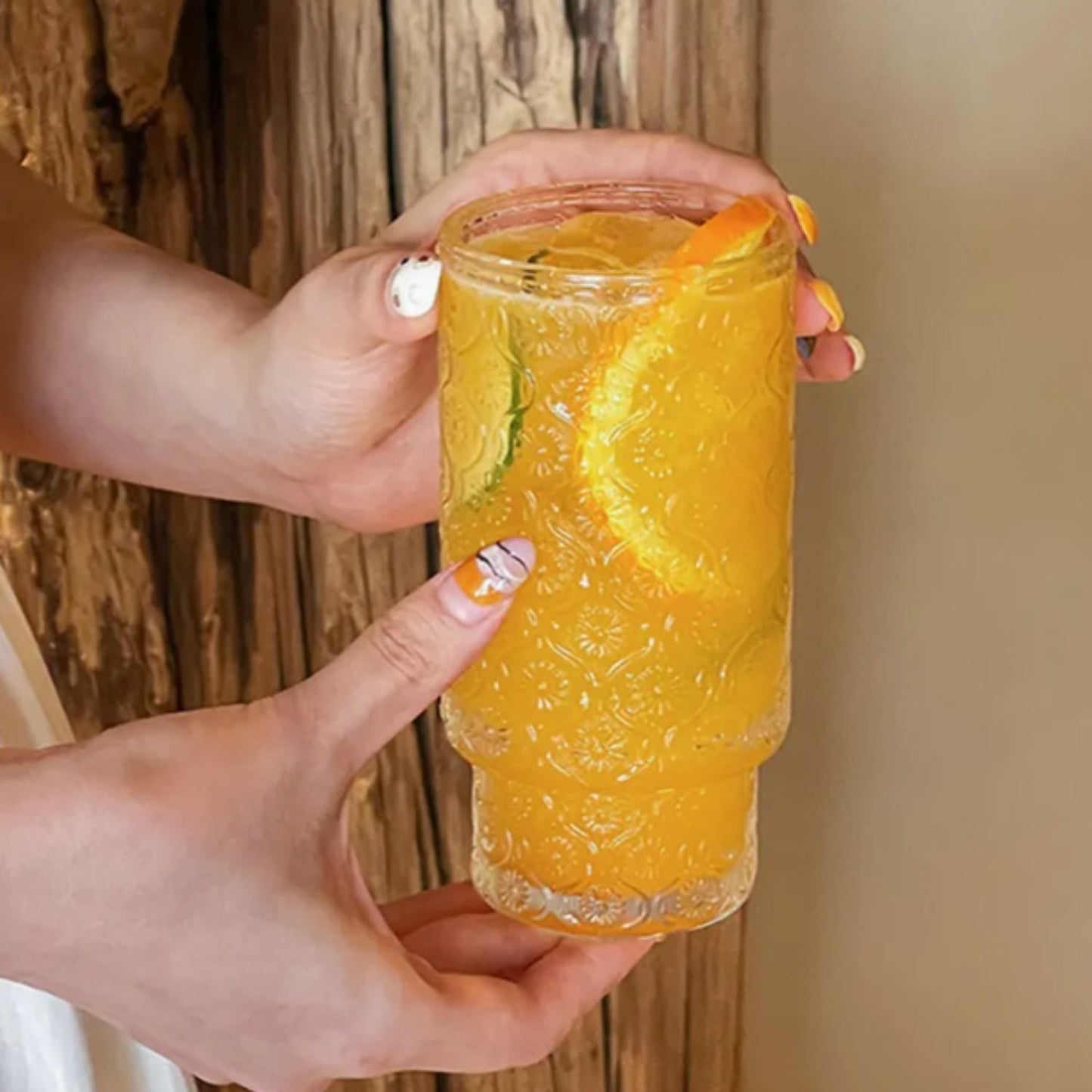 Set de 4 Vasos de vidrio Flor Begonia de 280 ml.