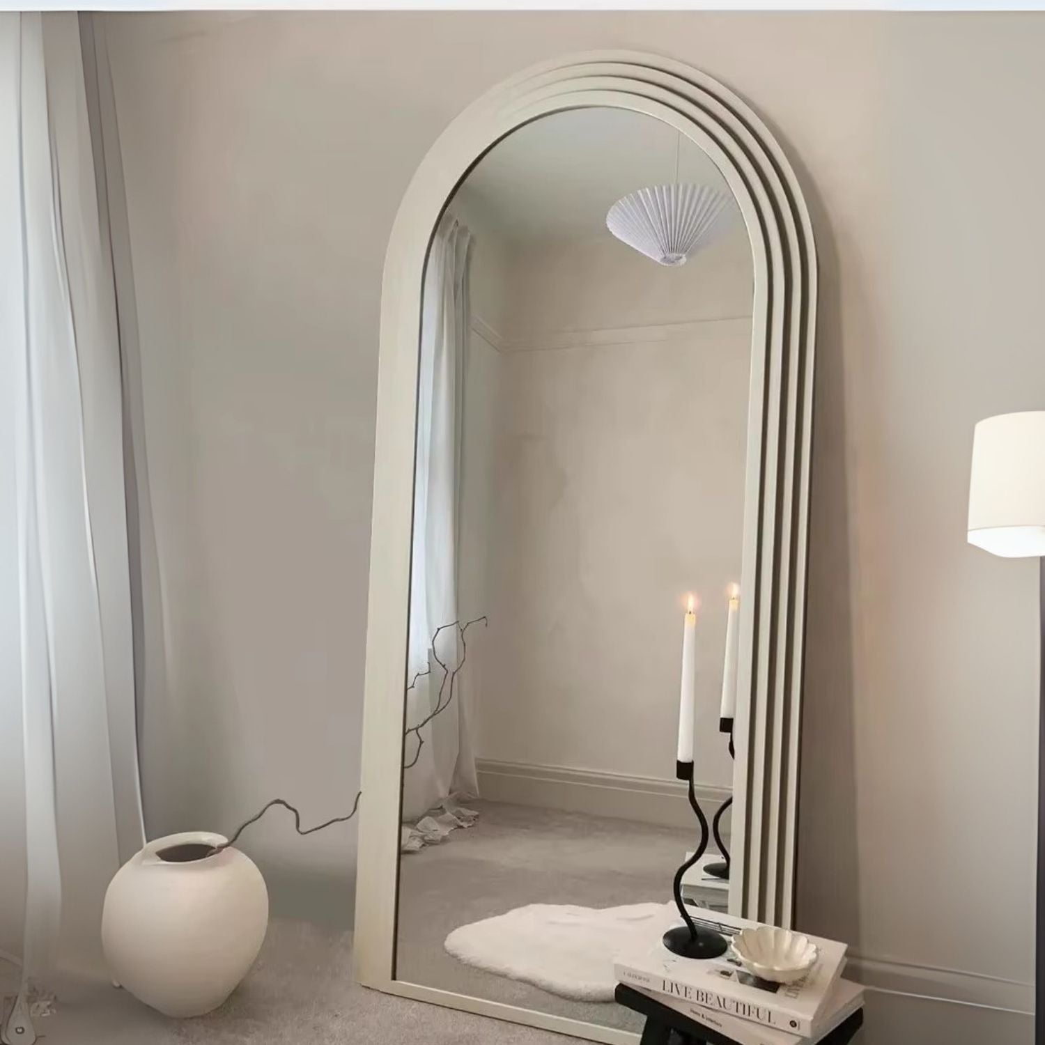 PREVENTA - Espejo Arco Escalonado Beige Cuerpo Entero 200x100cm