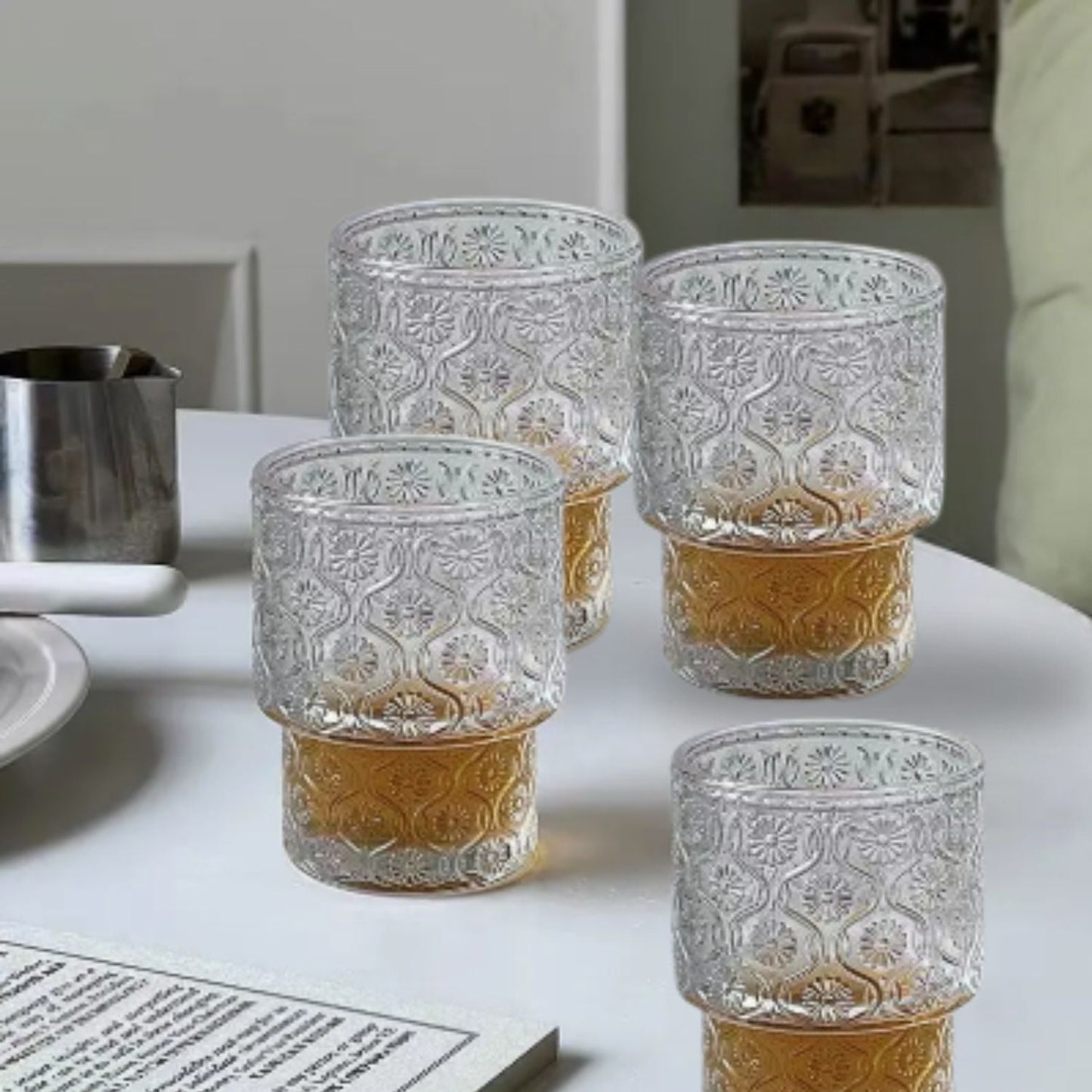 Set de 4 Vasos de vidrio Flor Begonia de 180 ml