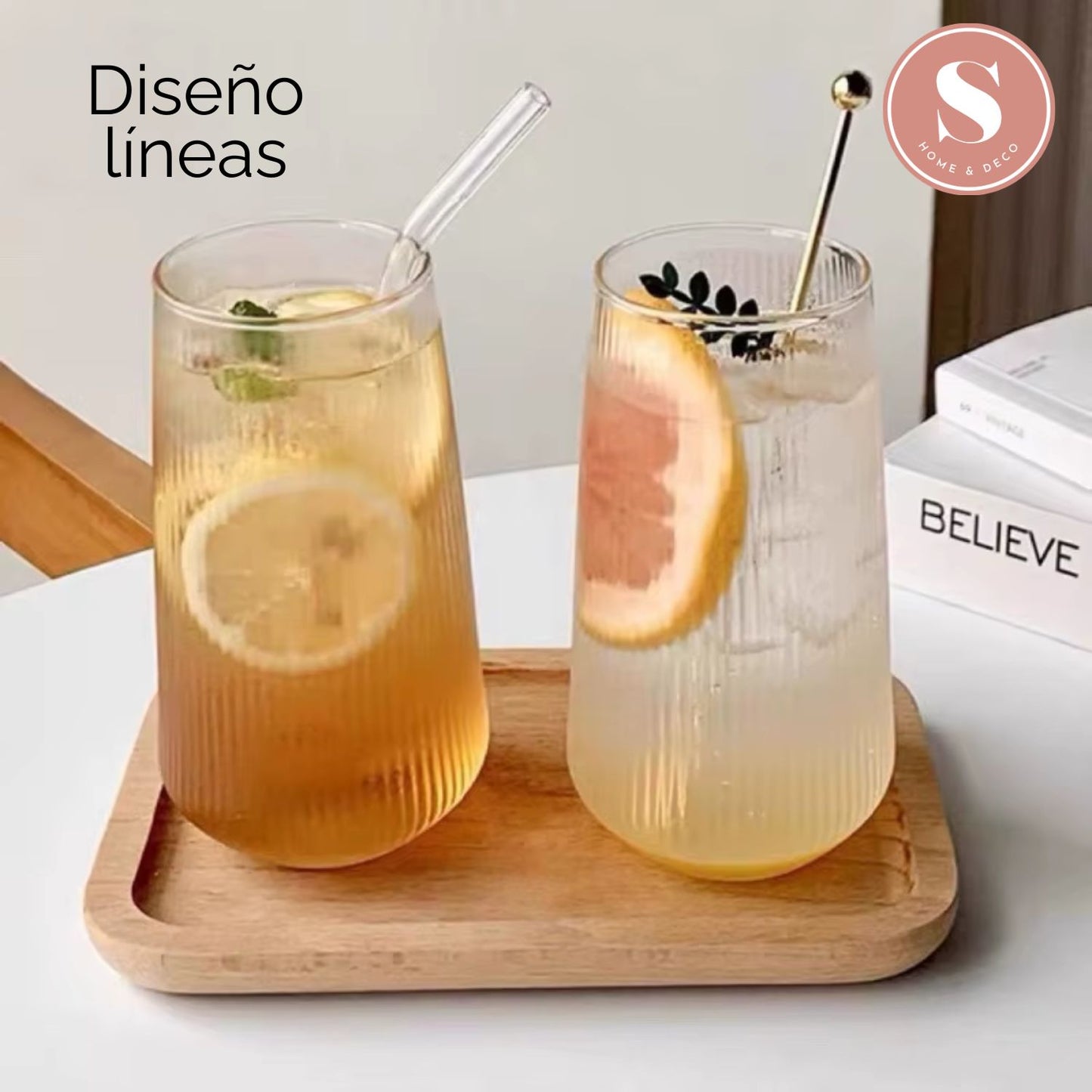 Set 4 Vasos Vidrio Líneas Slim Fresh 500ml