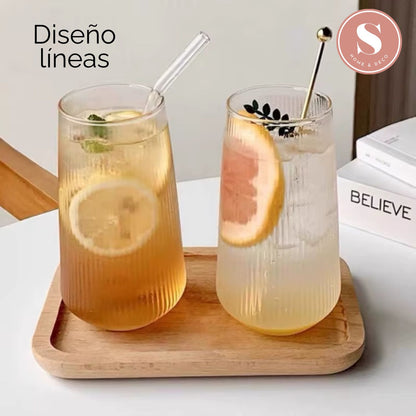 Set 4 Vasos Vidrio Líneas Slim Fresh 500ml