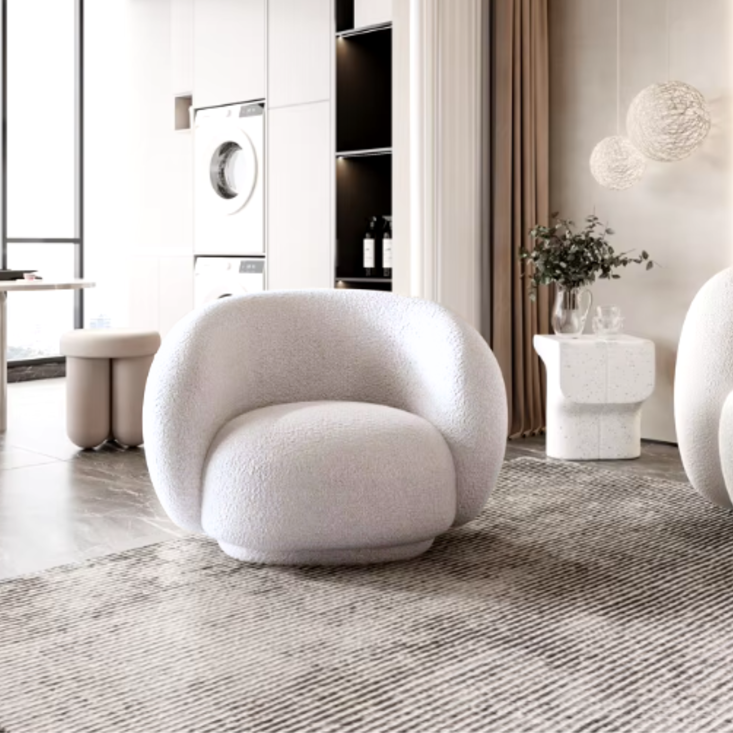 Sillón Individual Blanco Estilo Minimalista Blanco