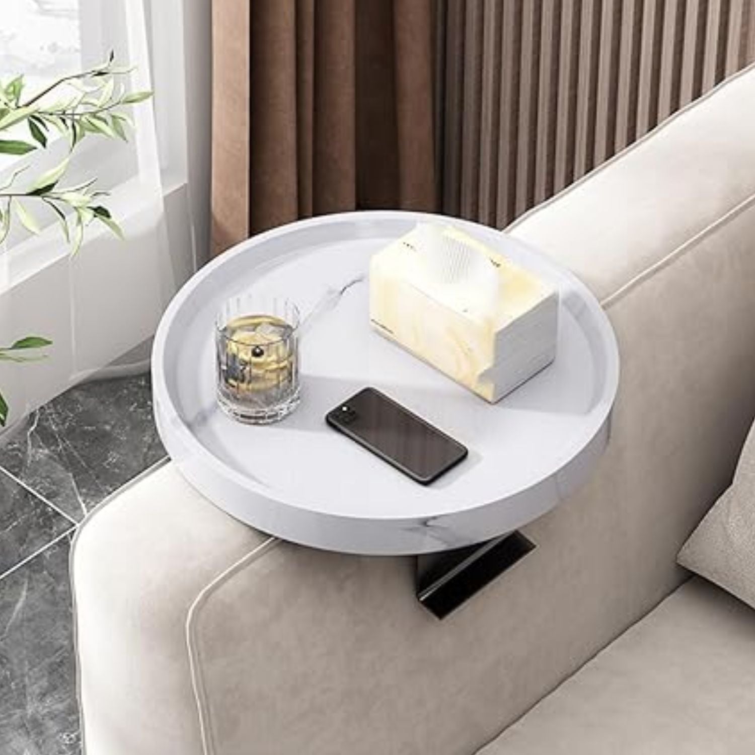 PREVENTA - Mesa Brazo de Sofá Estilo Blanco Mármol