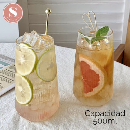 Set 4 Vasos Vidrio Líneas Slim Fresh 500ml