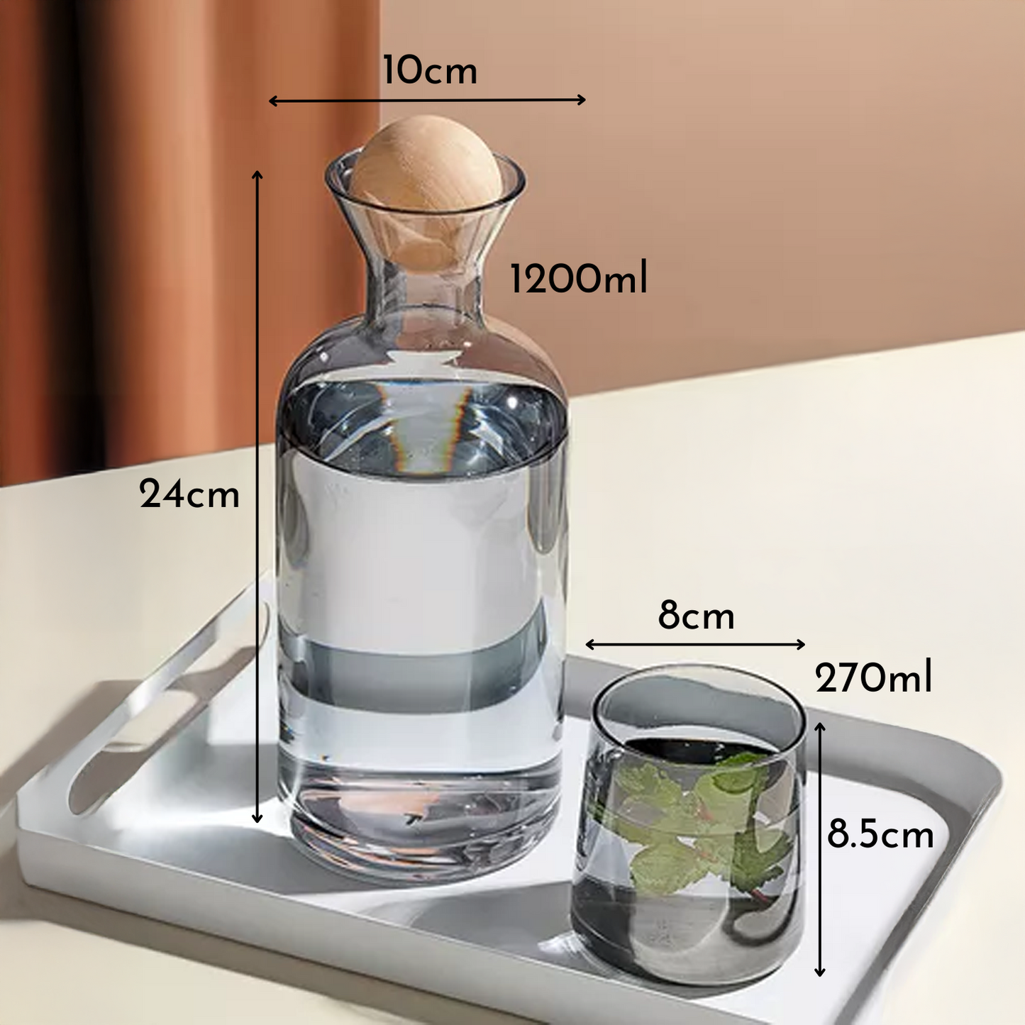 Jarra de Vidrio Decantador Lujoso 4 vasos Gris