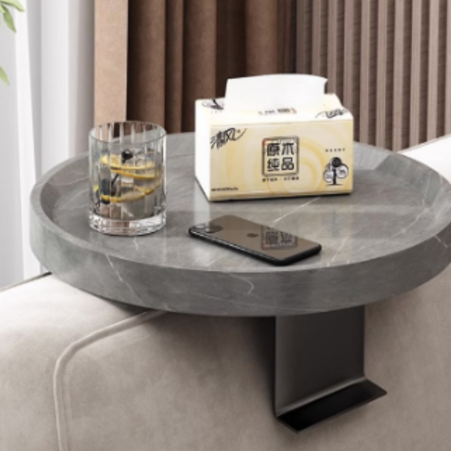 Mesa Para Sofá Gris Redonda