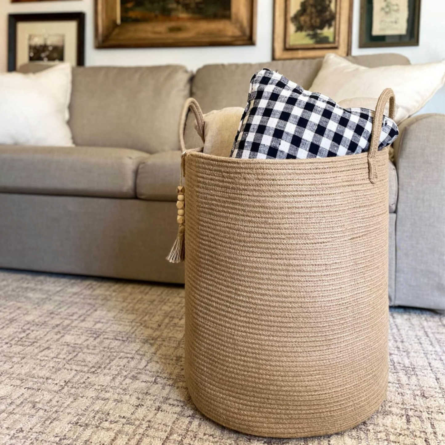 Cesta Tejida Cáñamo Beige