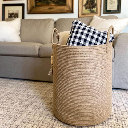 Cesta Tejida Cáñamo Beige