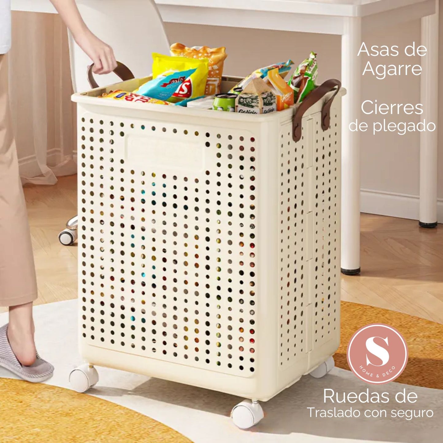 Cesta Plegable con Ruedas y Asas