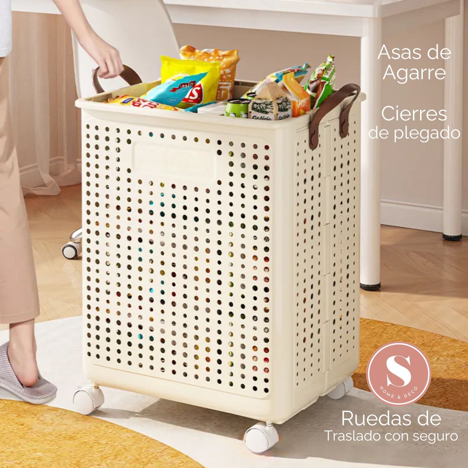 Cesta Plegable con Ruedas y Asas