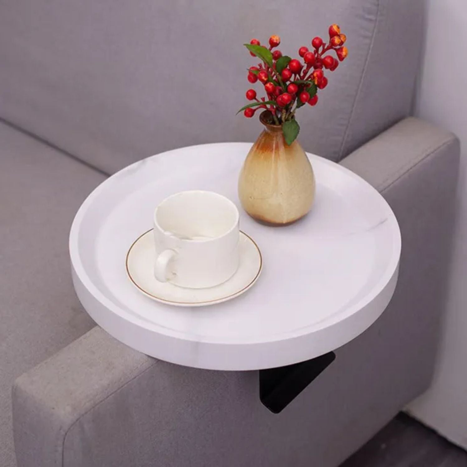 PREVENTA - Mesa Brazo de Sofá Estilo Blanco Mármol