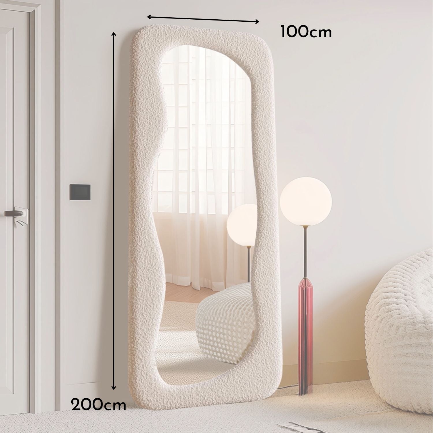 Espejo Blanco Cuerpo Entero Estilo Bouclé 200x100cm