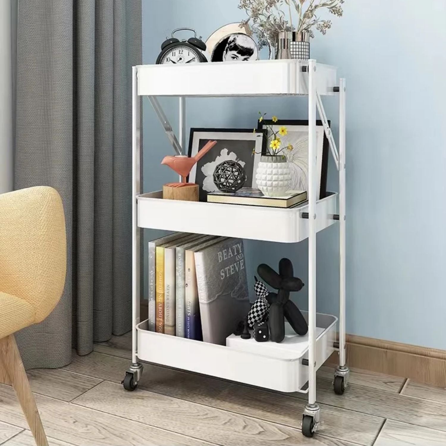 Carrito Organizador Plegable de 3 Niveles Blanco