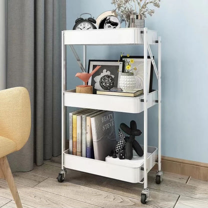 Carrito Organizador Plegable de 3 Niveles Blanco