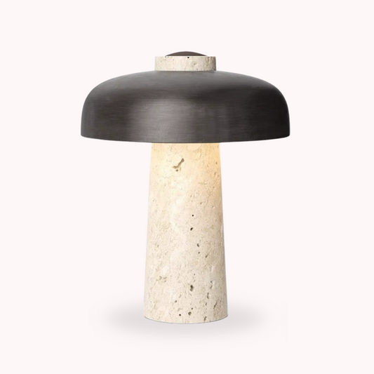 Lampara Led Negro De Piedra Travertino Mesa Y Deco