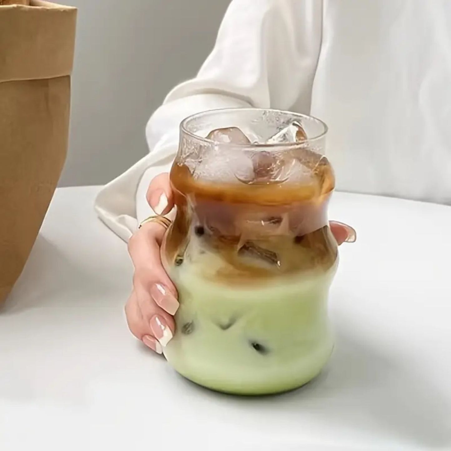 Set 4 Vasos Vidrio Diseño Ondas con Bombilla 510ml