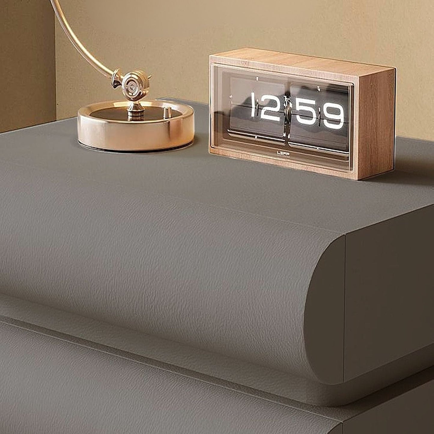 Velador Minimalista Gris Claro Doble Cajon