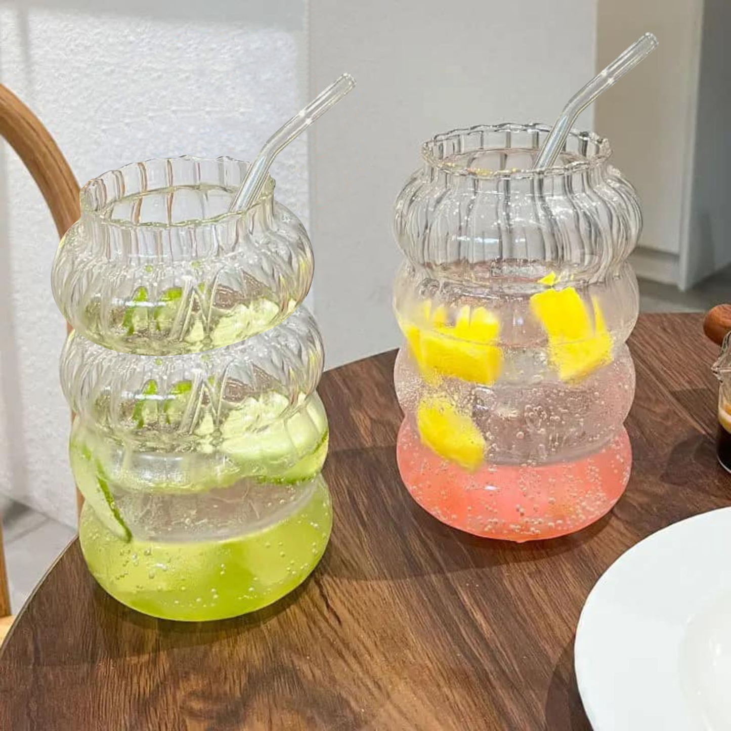 Set 2 Vasos Relieve con Bombilla 800ml