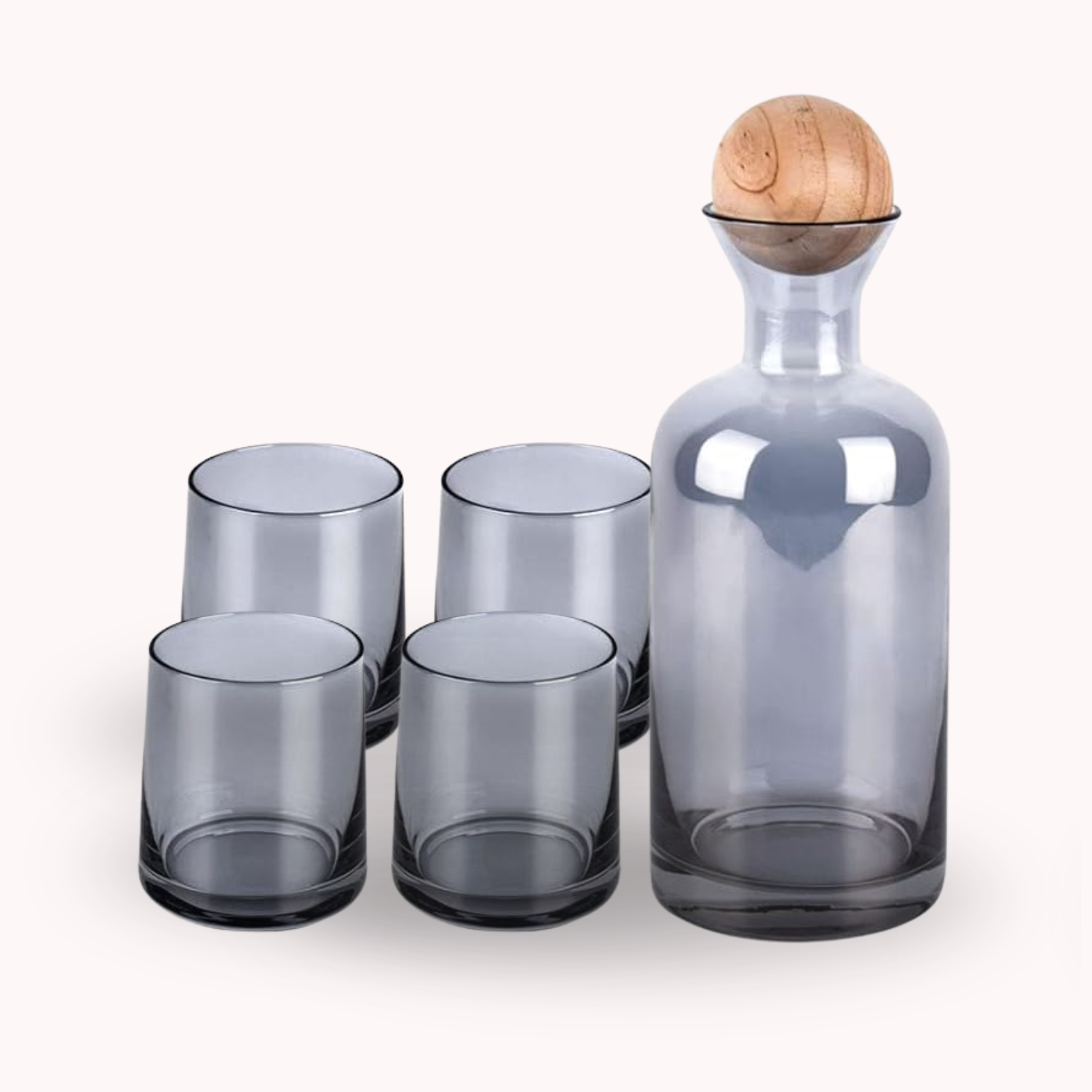 Jarra de Vidrio Decantador Lujoso 4 vasos Gris
