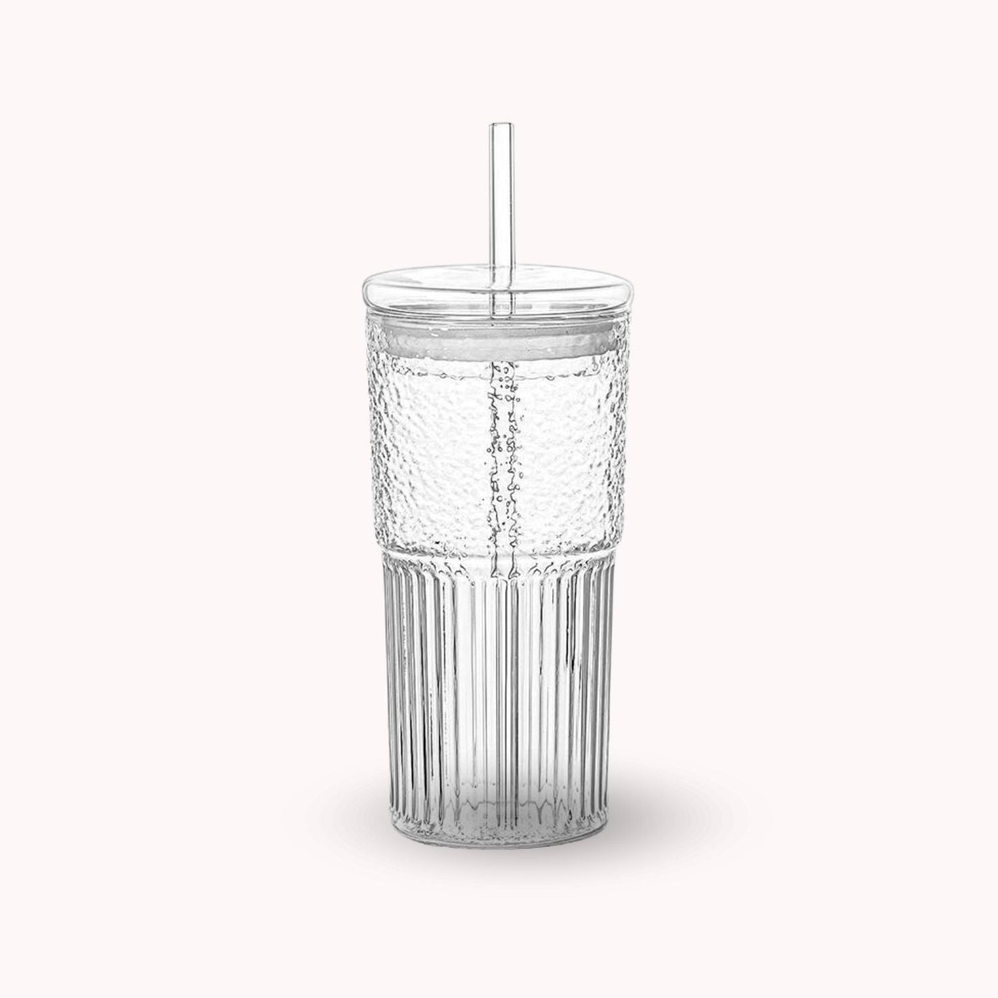 Set 2 Vasos Vidrio con Bombilla y Tapa Perlado 500ml