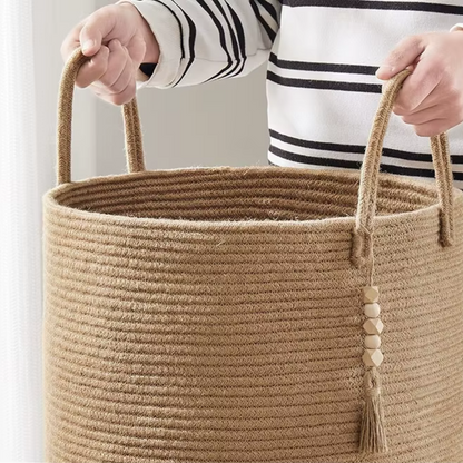 Cesta Tejida Cáñamo Beige