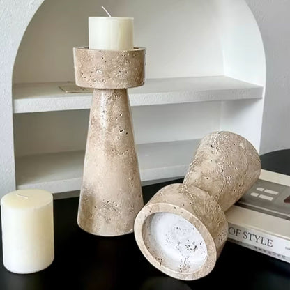 Candelabro Portavelas Marmol Travertino Torre Pequeño