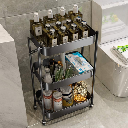 Carrito Organizador Plegable de 3 Niveles Negro