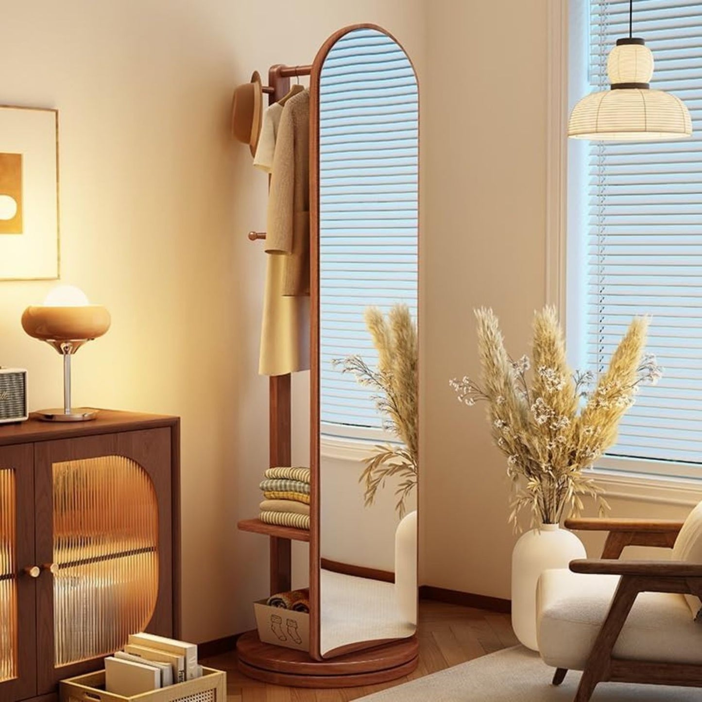 Espejo Giratorio Tipo Armario Con Perchero Y Barra Colgador