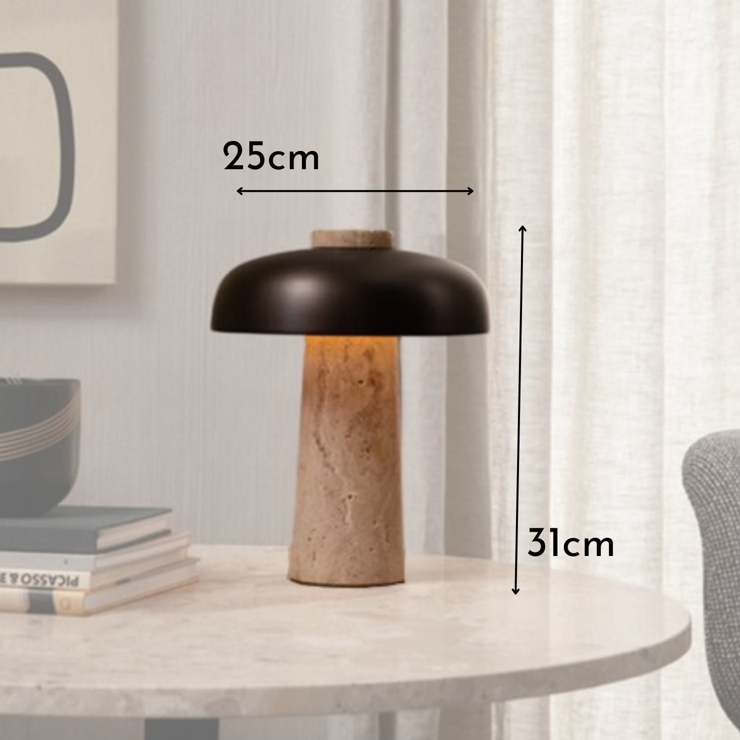 PREVENTA - Lámpara Led Negro De Piedra Travertino Mesa Y Deco