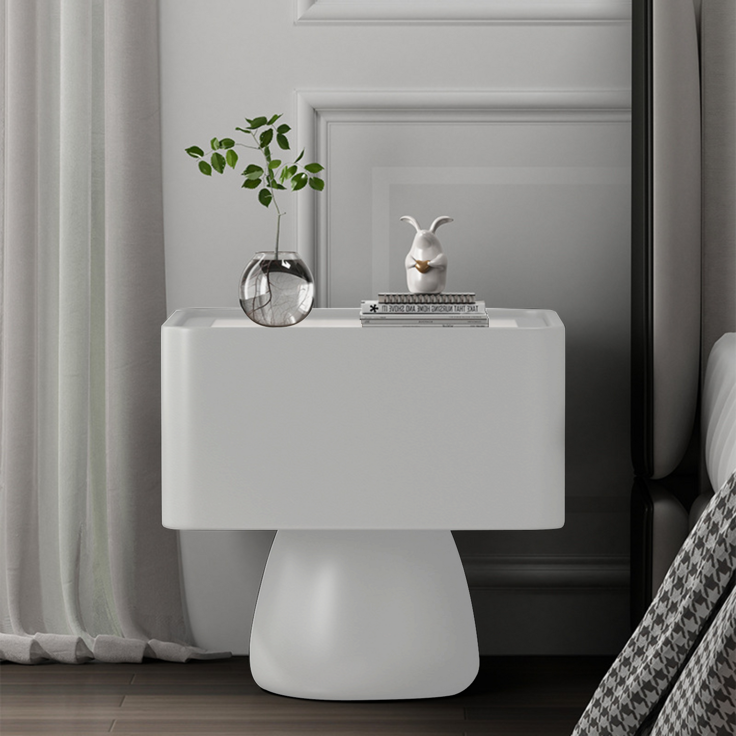 Velador Moderno Cajón Estilo Nórdico Blanco