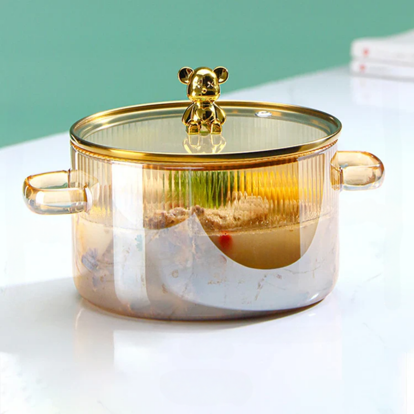 Olla de Vidrio Oso Dorado Minimalista