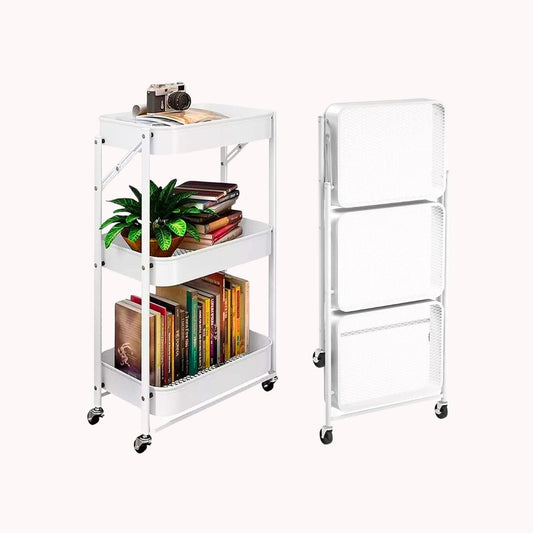 Carrito Organizador Plegable de 3 Niveles Blanco