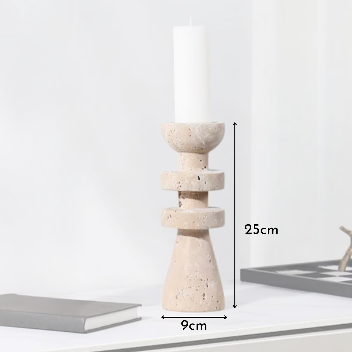 Candelabro Torre Alfil Figura Decorativa Travertino Pequeño