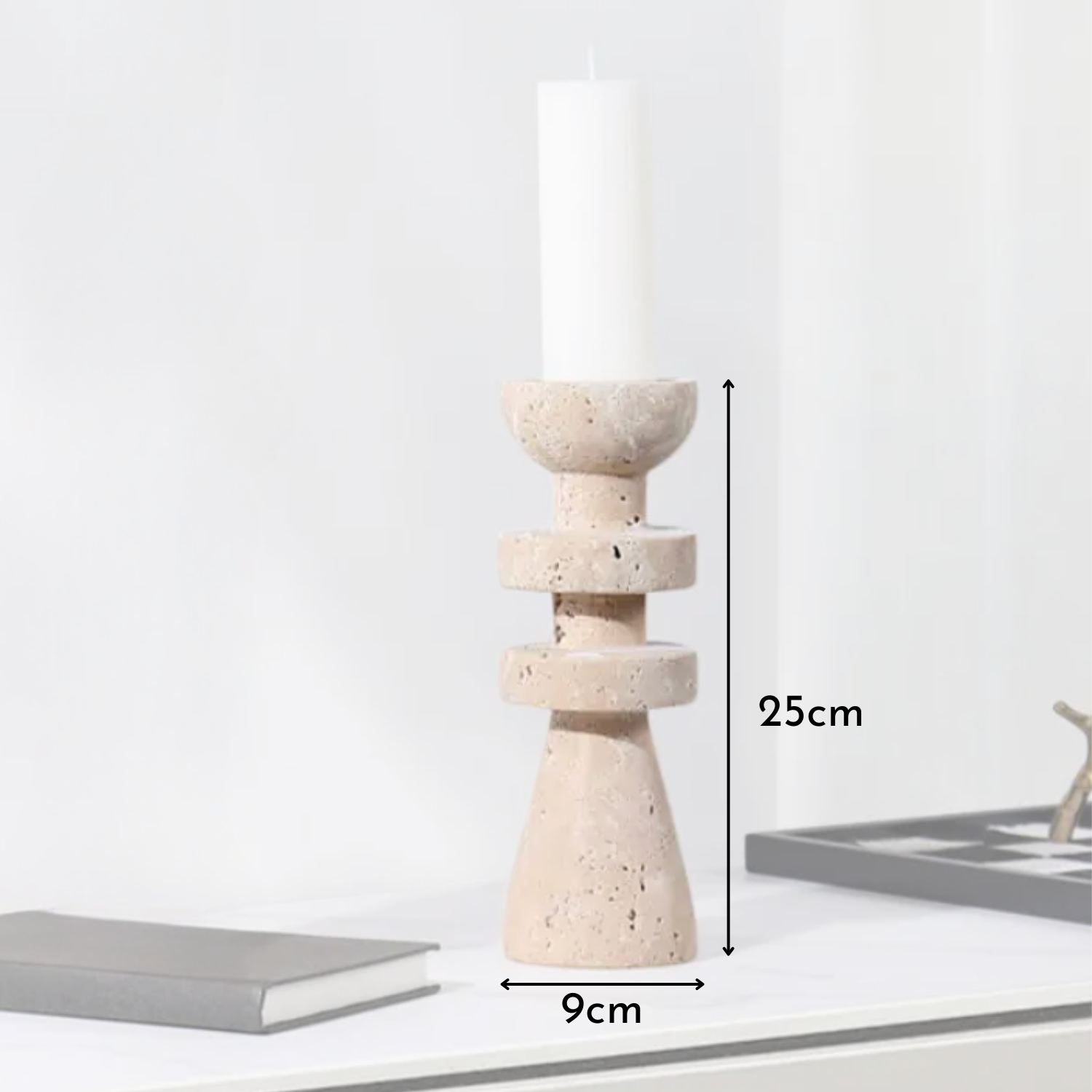 Candelabro Torre Alfil Figura Decorativa Travertino Pequeño