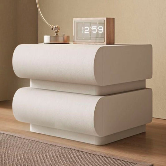 Velador Minimalista Beige Doble Cajon