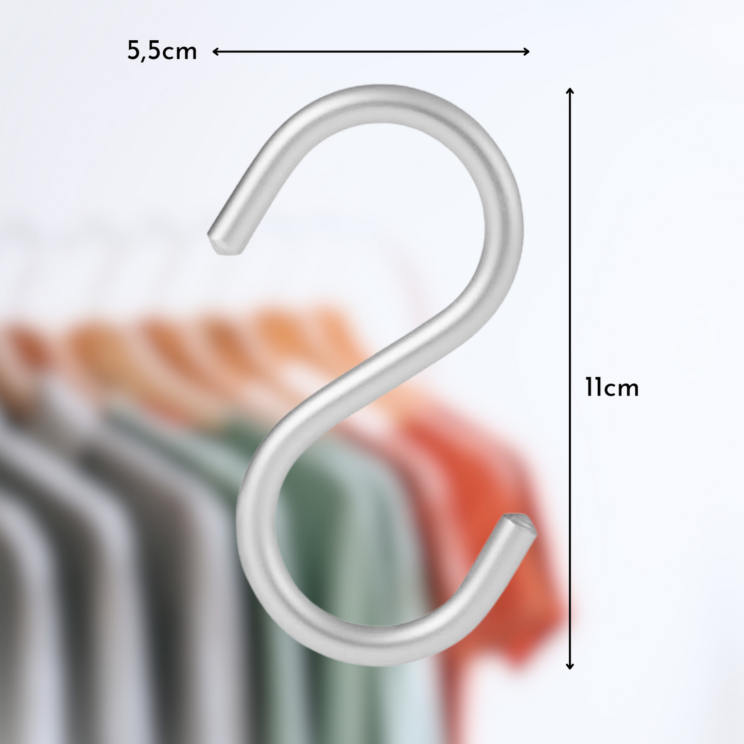 Set de 10 Ganchos en Forma de S Plateados 110x55mm