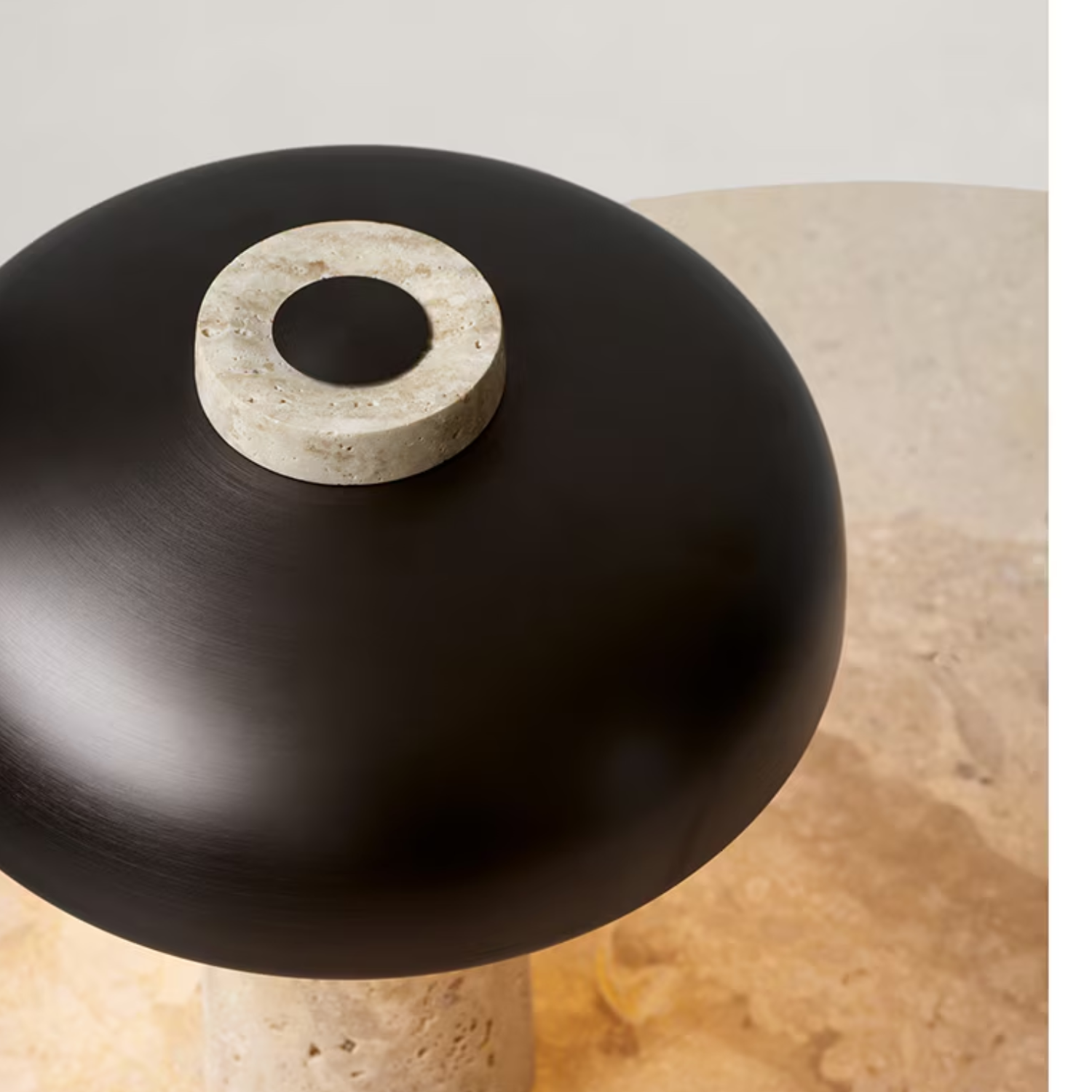 PREVENTA - Lámpara Led Negro De Piedra Travertino Mesa Y Deco