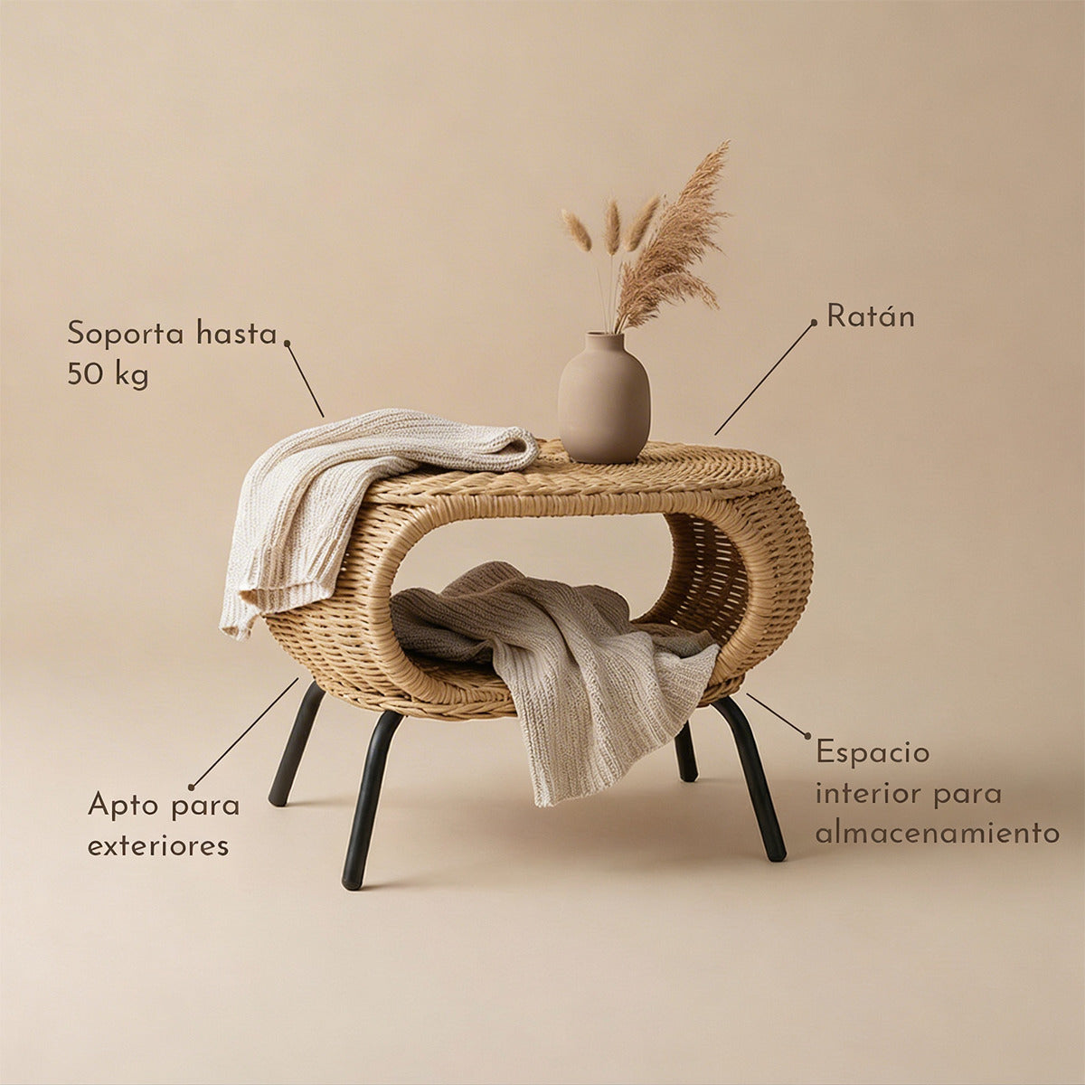 Mesa Otomana Apoyapiés Rattan Minimalista