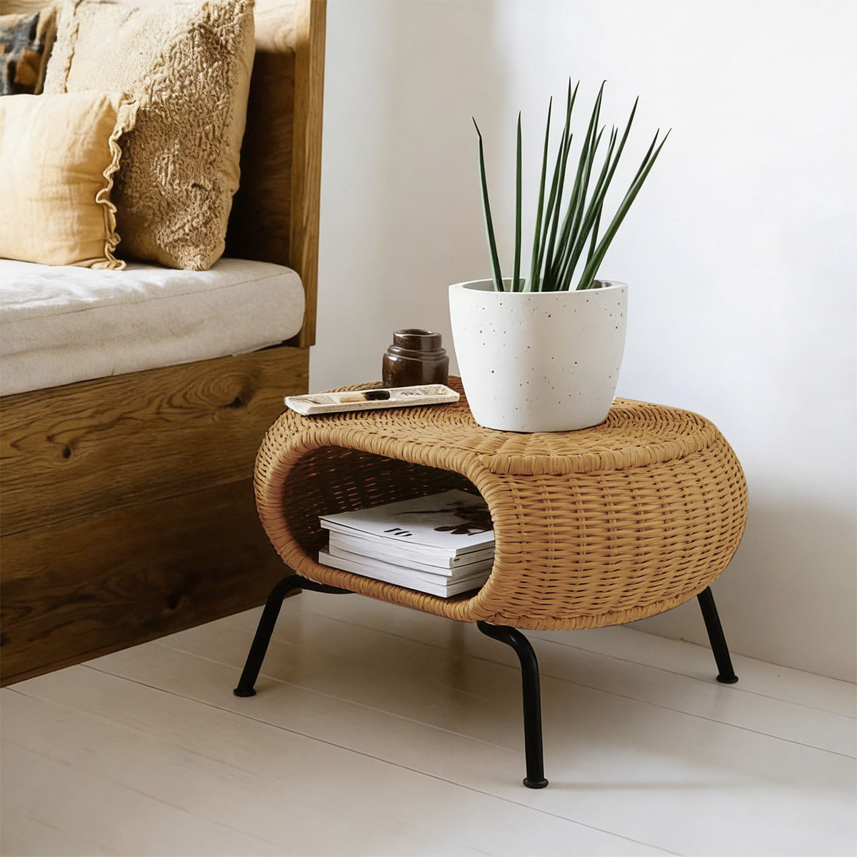 Mesa Otomana Apoyapiés Rattan Minimalista
