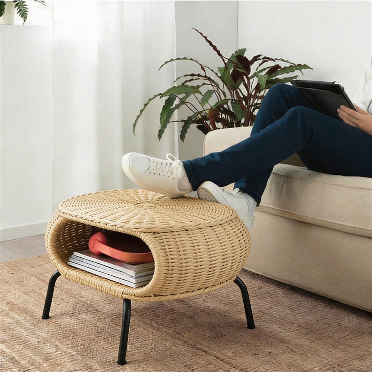 Mesa Otomana Apoyapiés Rattan Minimalista
