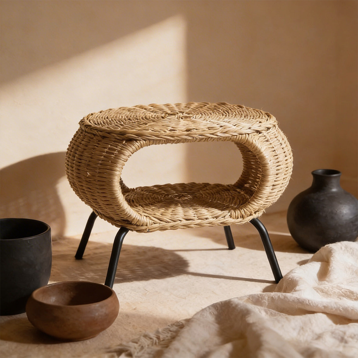 Mesa Otomana Apoyapiés Rattan Minimalista