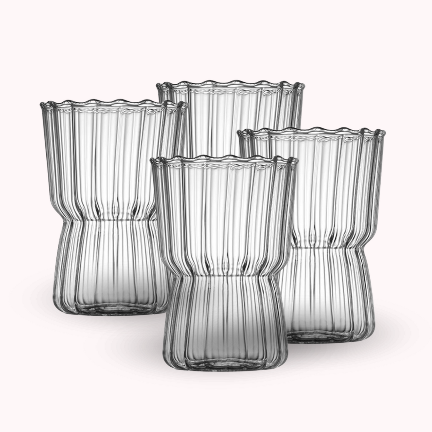 Set 4 Vasos Estriados Medianos 250ml